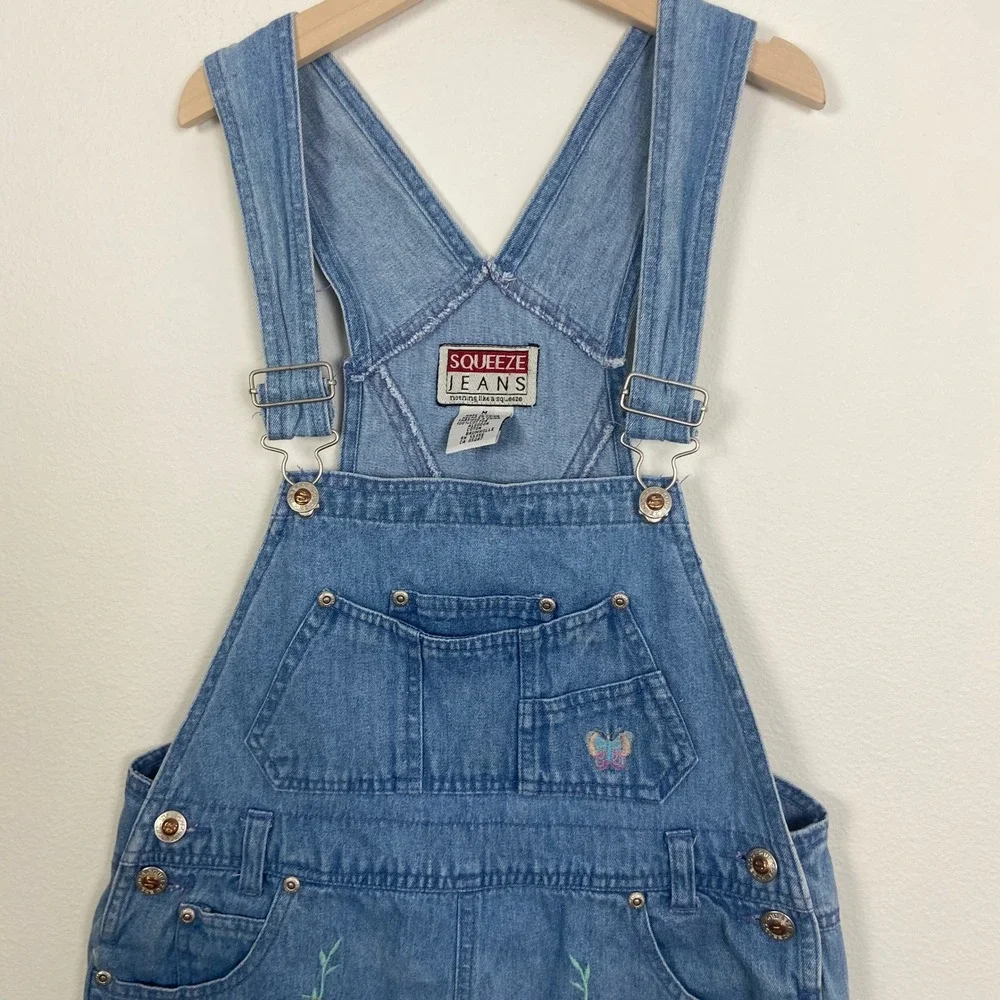 Squeeze Jeans Denim Overalls Shorts Butterfly Floral Girl's M Y2K Floral Retro